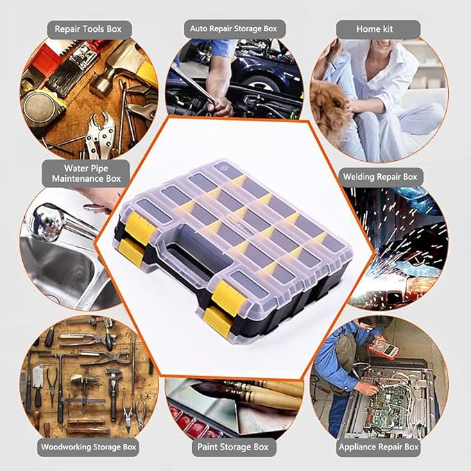 Tools Organizer Box Small Parts Storage Box 34-Compartment Double Side Hardware Organizers with Removable Plastic Dividers for Screws, Nuts, Nails, Bolts