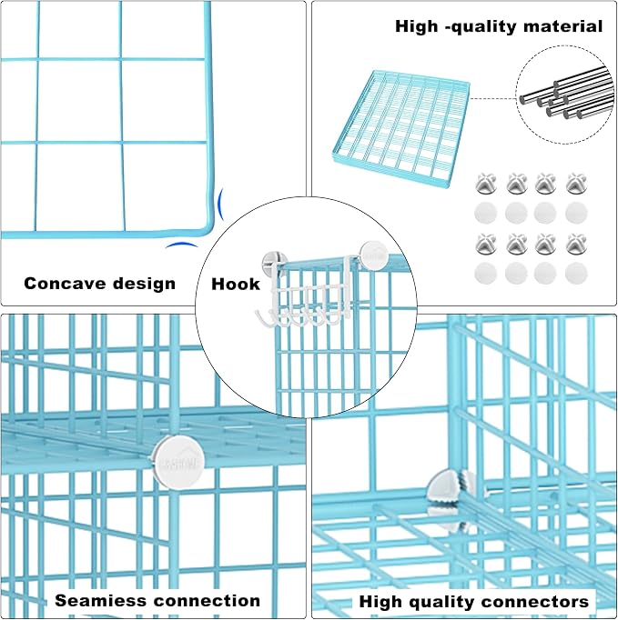 C&AHOME Wire Cube Storage, 8 - Cube Organizer Metal C Grids Units, Blue | Modular Shelves Units, Closet Organizer, Storage Bins Shelving, Ideal for Home, Office, Living Room