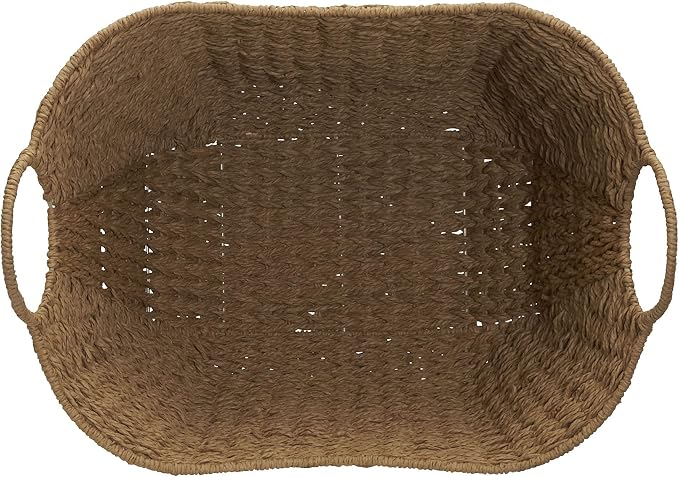 Household Essentials Natural Paper Rope Basket with Handles, Natural Woven Woven Storage Basket, Great for Decoration or Organization