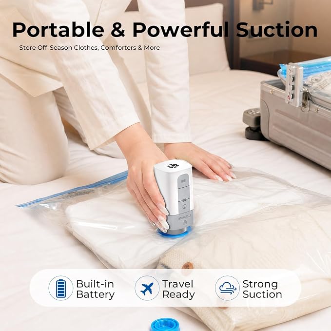ETENWOLF 9 Combo Vacuum Storage Bags for Travel with Wireless Pump | Vacuum Seal Bags for Clothing Travel, Compression Packing Bags for Clothes and Blankets, Space Saver Bags in Carry-On Sizes