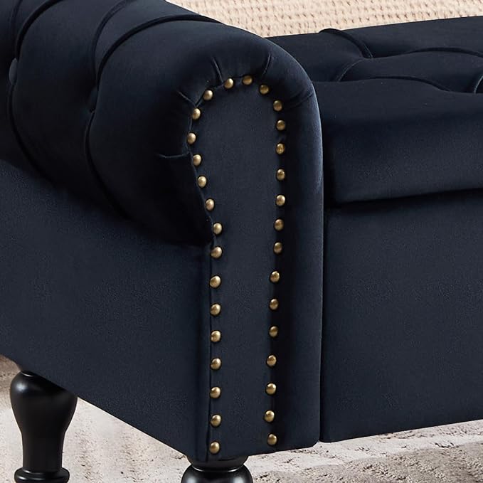 Storage Bench 51" Velvet End of Bed Benches Black | Queen Size Storage Bench for Bedroom with Rolled Arms Tufted Ottoman Benches Upholstered Bench for Living Room Entryway