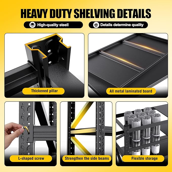 4-Pack 6000LBS Heavy Duty Garage Shelving for Large Garage & Warehouse Storage Organization, 4 Tier Adjustable Metal Storage Rack for Workshop, Basement & Storage Room, 79" W x 24" D x 74" H