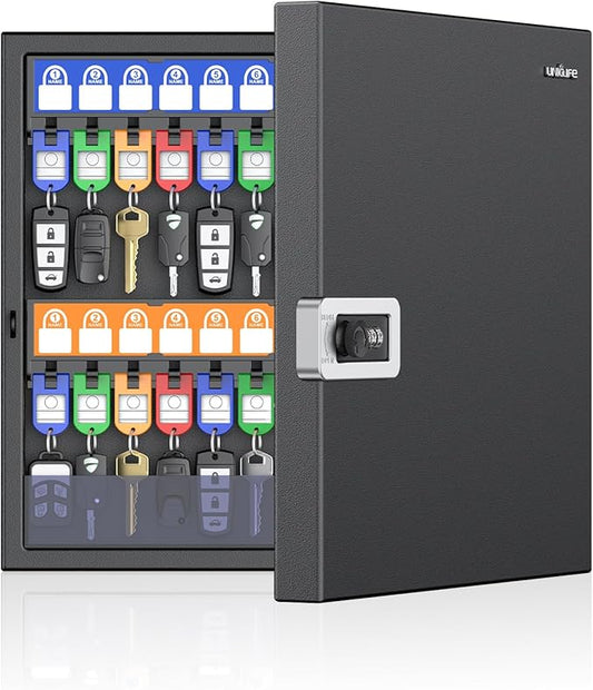 Uniclife 48 Keys Key Lock Box, Wall Mount Key Box, Key Cabinet, Car Key Organizer with Writable Key Racks and Tags, Security Key Holder Storage Box for Office, Hotel & Company