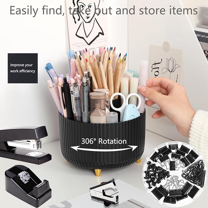 Office Supplies,School Supplies,Black Desk Accessories,Desk Organizer,Scissors,Stapler,Tape Dispenser,Binder Clips,Staples,Staple Remover,Sticky Notes,Clear Tape,Pen,Ruler,Best Gift,11pcs