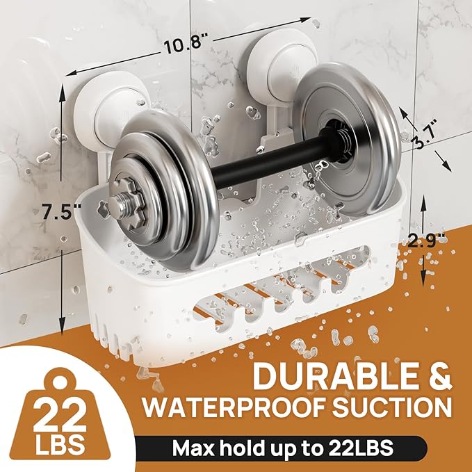 LEVERLOC Shower Caddy Suction Cup Set Shower Organizer & Soap Holder & Toothbrush Holder, Bathroom Shelf Basket NO-Drilling, Removable Suction Storage Waterproof Bathroom Caddy, White | Toothbrush Holder, NO-Drilling Bathroom Shelf, Removable Suction S...