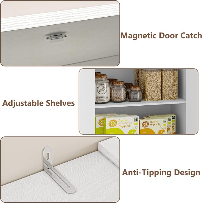 BORNOON Pantry Organizers and Storage Cabinet, 71” Barn Door White Kitchen Cabinet with Drawers and Adjustable Shelf, Tall Pantry for Kitchen, Dining Room, Living Room. Bathroom and Office