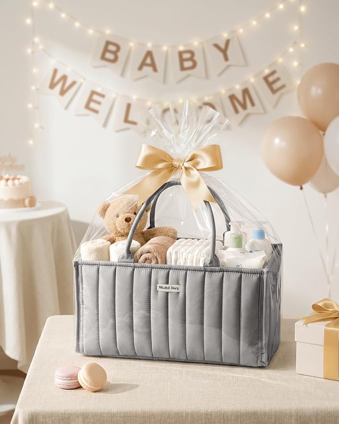 Blissful Diary Baby Diaper Caddy Organizer, Stylish Storage Basket for Newborn Essentials and Diaper Station, Gift for Baby Shower and Registry Must-Have, Light Gray