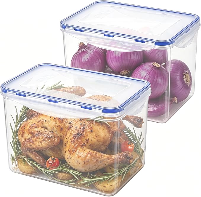 KIGI Large Food Storage Containers, Set of 2 (17.7 Cup) | Airtight Lids, Ideal for Picnic, Fruit Storage & Pantry, Dishwasher Safe, BPA free Plastic, 4 Sided Locking Lid,143 oz