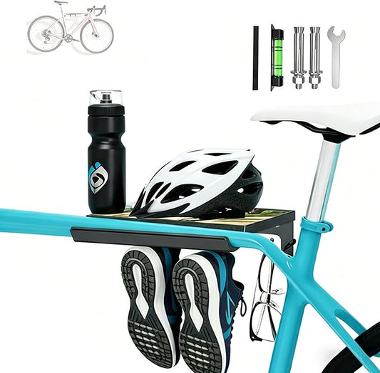 Bike Wall Mount Horizontal Indoor Rack with Holds a Helmet and Shoes | Heavy Duty Wall Bike Mount Space Saving for Road, Mountain and Hybrid Bikes in Garage, Easy to Use