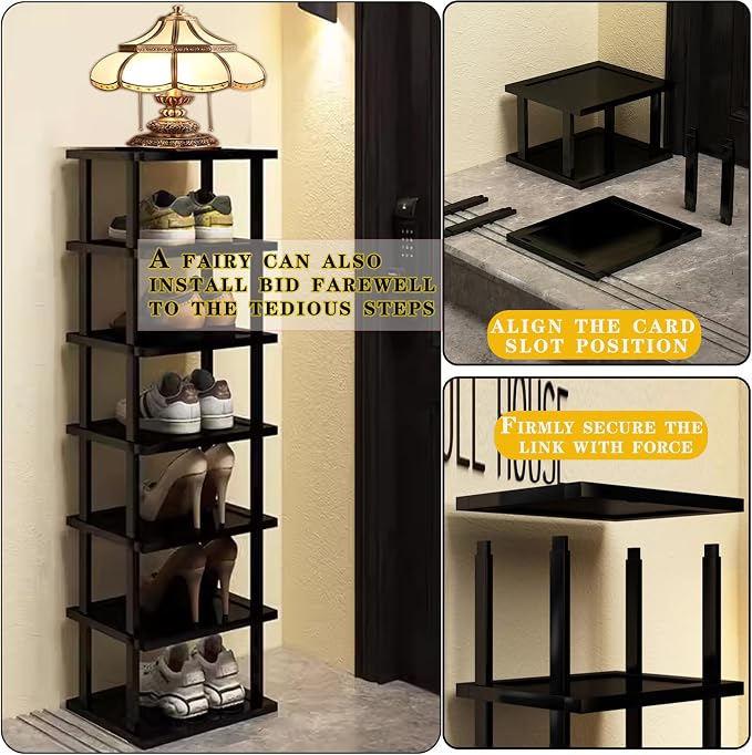 Vertical Shoe Rack - Tall Narrow Shoe Rack Organizer for Small Spaces,7 Tier Bamboo Shoen Shelf for Entryway,Closet,Corner,Doorway,Skinny Shoe Shelf Space Saving Shoe Storage,Free Stackable DIY
