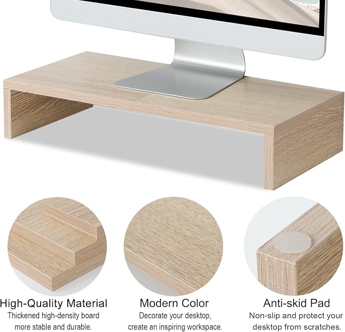 TEAMIX 20 inch Wood Monitor Stand Riser, Wooden Desktop Stand Shelf, Maple | Fits Laptop, Printer, TV, PC, Keyboard Storage, Space-Saving, Ergonomic Design, Desk Organizer for Home Office Gaming Vanity