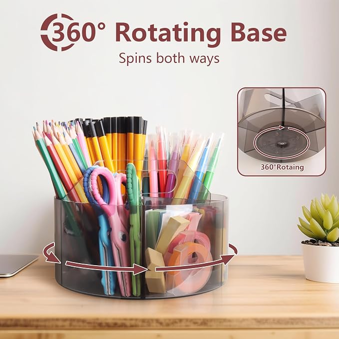 250pcs Acrylic Pencil Holder Marker Organizer, 360-Degree Rotating Pen Holder, Crayon Organizers for Kids Pencil Organizer Caddy Art Supply Kids Desk Organizers for Office Home School, Black
