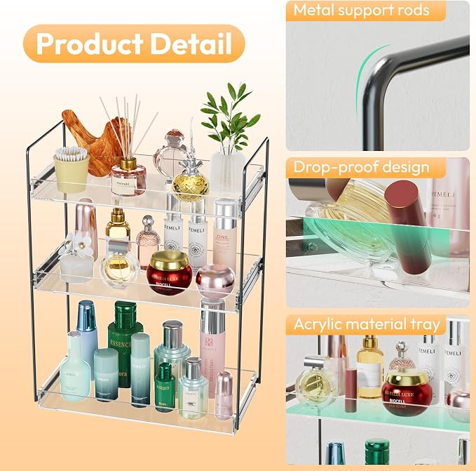 NPPLUS 3 Tier Bathroom Counter Organizer Matte Black+Clear Acrylic Vanity | Bathroom Countertop Organizer Under Sink With Acrylic Tray, Home Storage Holder For Makeup Cosmetics Perfume Spice