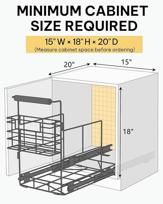 Bulado Pull Out Trash Can Under Cabinet with Removable Trash Bag Holder | Space-Saving Under Sink Trash Can Pull Out, Fits 30–40 Qt Bins, Supports 125 lbs, Soft-Close Slide, Bin Not Included
