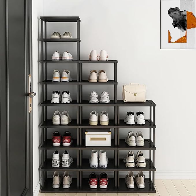 Vertical Shoe Rack - Tall Narrow Shoe Rack Organizer for Small Spaces,5 Tier Bamboo Shoen Shelf for Entryway,Closet,Corner,Doorway,Skinny Shoe Shelf Space Saving Shoe Storage,Free Stackable DIY