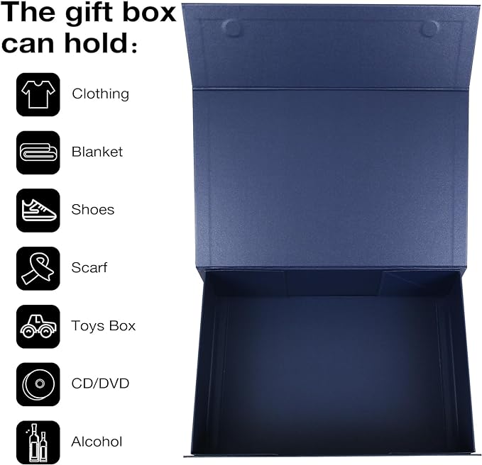 Aimyoo Navy Blue Collapsible Gift Box with Magnetic Closure Lids 13.8x9x4.3 in, Large Bridesmaid Groomsman Proposal Boxes, Rectangle Present Box for Graduation Birthday Storage 1 Pack