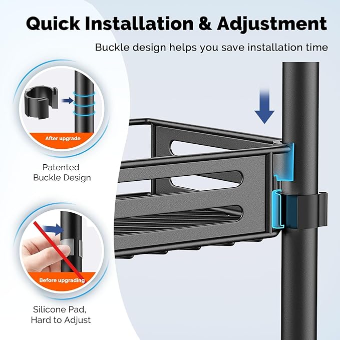 HAMITOR Corner Shower Caddy Tension Pole: Quick Installation 4-Tier Rustproof Bathroom Organizer Shelves for Bathtub Shampoo Storage - 47-121 inch Adjustable Floor Standing Bath Rack Holder - Black | No-Drill Setup, Adjustable Height Tension Pole, Rust...