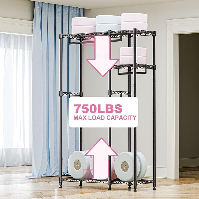 M MZG Heavy Duty Rolling Garment Rack 3 Tiers Adjustable Wire Shelving Clothes Rack with 3 Rods and Side Hooks,Storage Closet Clothing Rack Black 15.7" D x 43.3" W x 76.5" H