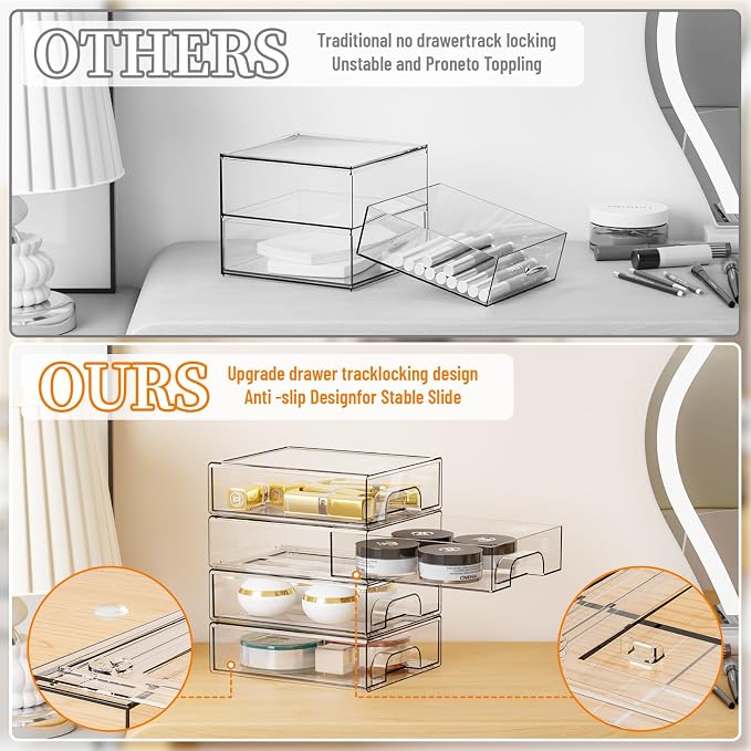 2.2'' Tall Small Clear Stackable Storage Drawers,6 Pack Stacking Acrylic Organizers Drawers for Hair Accessories,Makeup,Pen,Art Crafts,Office Supply Organizer and Desktop Plastic Mini Drawers