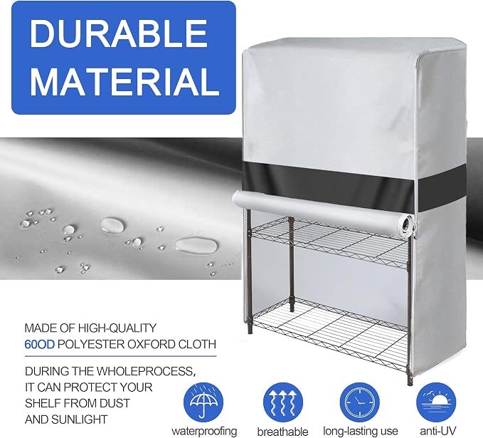 Shelf Cover, Wire Rack Cover 36" W x 18" D x 72" H | Dust Blocking, 600D Oxford Fabric, Garage, Basement, Roll-Up Front, Dual Zipper, Side Pockets, Shelving Cover, Silver & Black