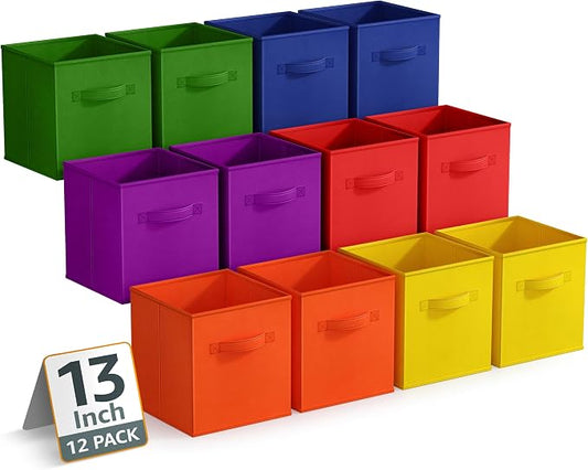 Sorbus 13 Inch Storage Bins - Sturdy Collapsible Fabric Storage Cubes with Handle - 12 Foldable Baskets for Organizing Clothes, Toys, Books - Storage Baskets for Shelves, Closets
