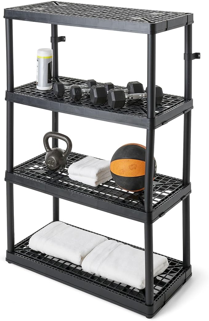 Gracious Living 2 Pack 4 Shelf Fixed Height Ventilated Heavy Duty Storage Unit 18 x 36 x 54.5 Organizer System for Home, Garage & Laundry, Black