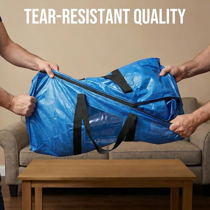TAILI Extra Large Moving Bags, 12 Pack Blue Heavy Duty Totes For Storage with Visible Window, Wrap Around Handles, Storage Bags for Space Saving, Alternative to Moving Boxes