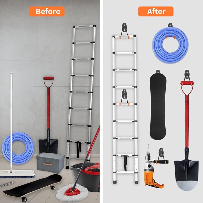 ENUODA Large Garage Hooks Heavy Duty - Ladder Hanger Garage Wall Storage Hooks for Hanging Garden Tools, Power Tools, Bike, Extension Cord, Hose, Chair, Bulk Items, 6 Pack (5.1 Inch)