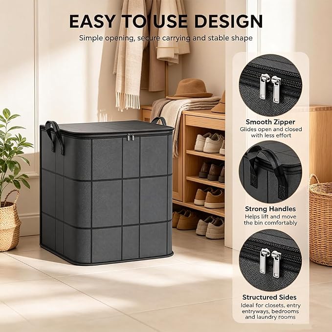 Spacious Moving Storage Bin – Zippered Organizer for Quilts, Large Fabric Storage Bag with Carry Handles for Bedding, Comforters, Blankets, Winter Clothes, Closet & Moving (2PCS)