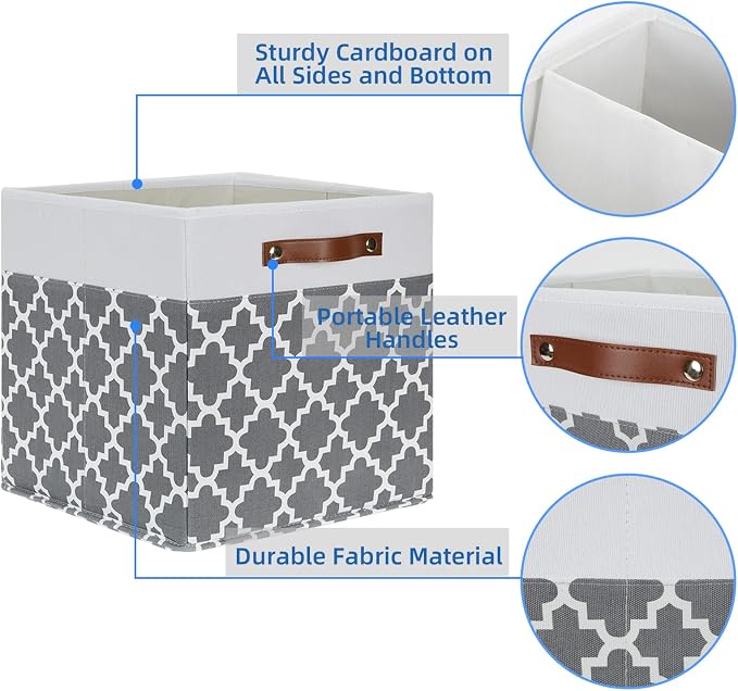 Temary Cube Storage Bins 13x13 - 4 Pack Cube Storage Bins for Shelf with Handles (Grey Lattice)