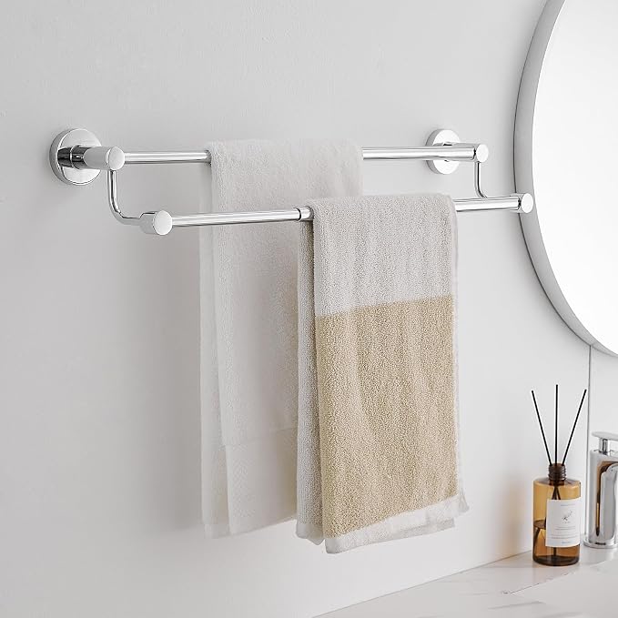 BESy Double Towel Bar Towel Rack for Bathroom Wall Mounted Polished Chrome | Adjustable 16-26 In,Wall Mounted Towel Holder, Stainless Steel, Rustproof, Towel Bar Rod Hanger Hardware Accessories Hotel