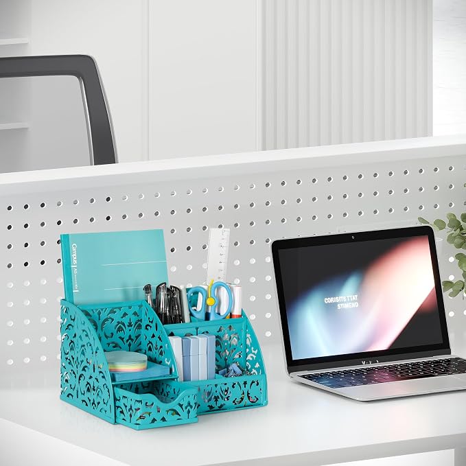 EasyPAG Desk Organizer and Pen Holder for Desk, Mesh Office Supplies Storage Caddy with Drawer for Small Space, Desktop Organizer for Home Office, Dark Teal
