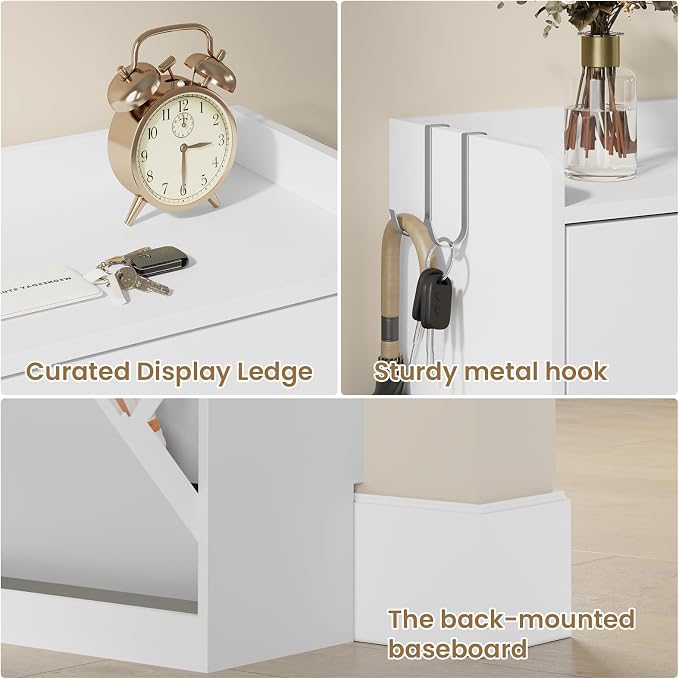 Shoe Cabinet Organizer with 3 Flip Drawers,Narrow Shoe Rack 23.6" W White | Freestanding shoe storage cabinet for entryway,foyer and hallway,slim design and space-saving flip drawers