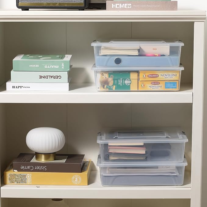 novelinks 10 Quart Clear Plastic Storage Containers with Lids (4 Pack) | Storage Bins with Lids, Stackable Small Clear Bins, Craft Storage Box, Paper Storage, Under Bed Storage Bins, Pencil Box