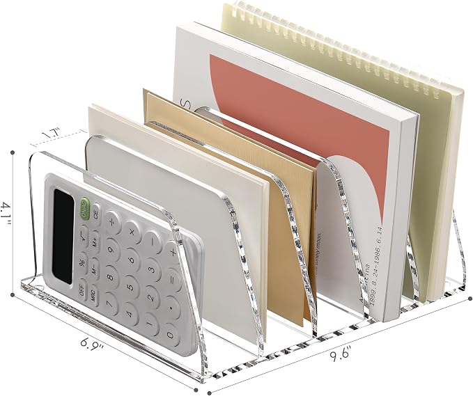 SANRUI Clear Acrylic Mail Sorter Desk Bill Organizer Holder, 5 Compartments | Small File Script Letter Document Storage for Desktop Filling Envelope Holder Office, Home, School Organization
