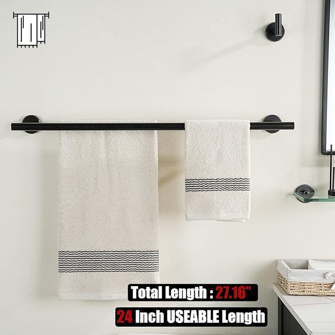 JQK Double Towel Bar, Oil Rubbed Bronze 27 Inch 304 Stainless Steel Thicken 0.8mm Bath Towel Rack for Bathroom, Towel Holder Wall Mount ORB, Useable Length 24 Inch 2 Pack, TB100L24-ORB-P2