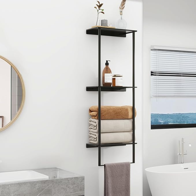 Bethom Towel Racks for Bathroom, 3Tier Towel Storage Organizer, Matte Black | Towel Rack for Bathroom with Shelf & Towel Bar, SUS304 Stainless Steel Rustproof, Easy to Install, Keeps Towels Tidy