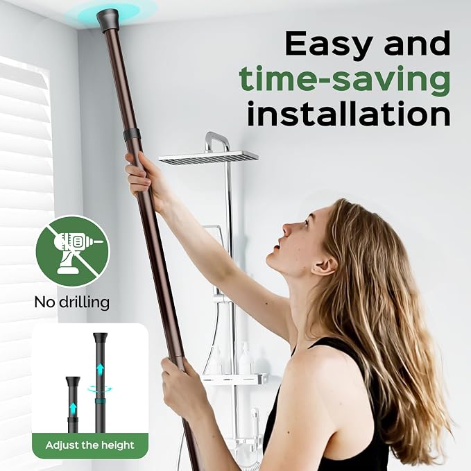 HAMITOR Shower Caddy Tension Pole: Rustproof Quick Install Corner Bathroom Organizer Shelf on Floor for Renters - 4-Tier Large Capacity Storage Rack with Soap Holder for Apartment -47-121 Inch/Bronze