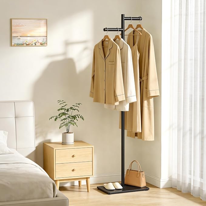 Metal Freestanding Coat Rack, 68.9"H Z-Shaped Coat Tree with Natural Rock Base, Modern Clothes Hanger Stand for Coats, Hats, Bags & Scarves, Ideal for Entryway, Bedroom, Office & Living Room