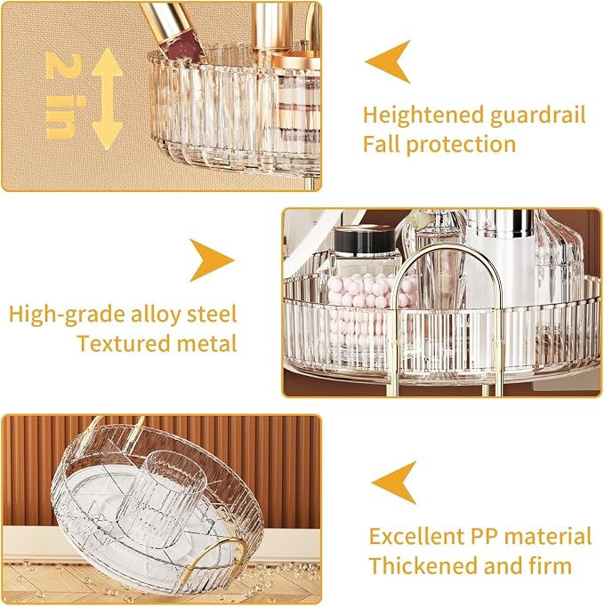 360° Rotating Makeup Organizer, Large-Capacity Skincare Make Up Storage 3 Tier Perfume Organizers Cosmetic Dresser Organizer with Makeup Brush Holder, Fits Bedroom, Bathroom, Vanity Shelf Countertop