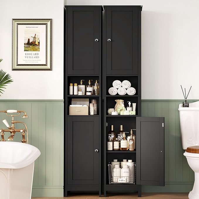 67" Tall Bathroom Cabinet with Adjustable Shelves and Doors | Narrow Bathroom Storage Cabinet for Small Space, Living Room, Entryway, Kitchen, Black