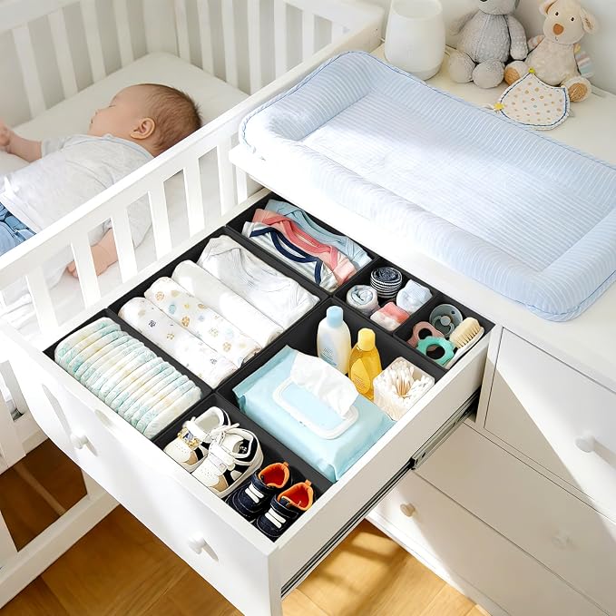 DIMJ Drawer Organizer Clothes, 30 Pack Dresser Organizer, Foldable Closet Organizers and Storage, Fabric Dresser Bins, Drawer Dividers for Nursery, Baby Clothes, Underwears, Sock,Black