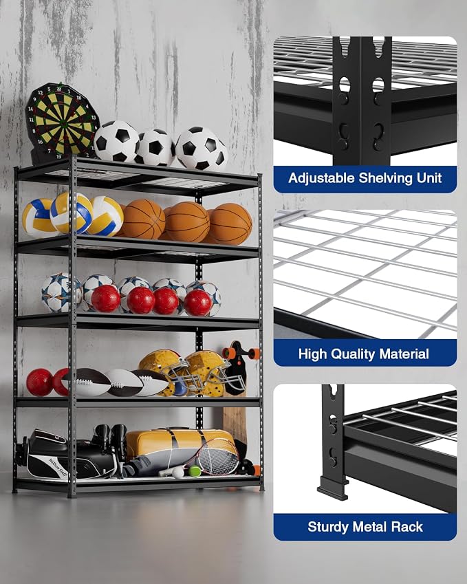 WORKPRO 5-Layer Heavy Duty Metal Storage Rack, 48”W x 24”D x 72”H, Adjustable Shelving Unit with 4000 lbs Total Load Capacity, for Garage, Kitchen, Bathroom, Warehouse