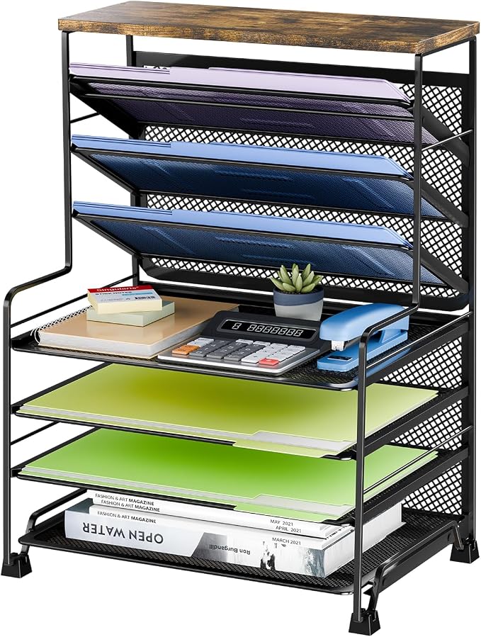 Simple Trending 8-Tier Desk File Organizer for Office, Home or School, Black