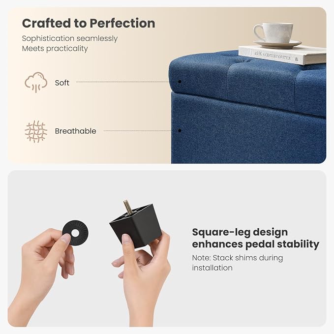 Living&Giving Storage Ottoman Bench for Bedroom, 47.2", Navy Blue | 47.2-inch storage ottoman with safety hinge, tufted upholstered seat and spacious hidden storage for everyday organization.