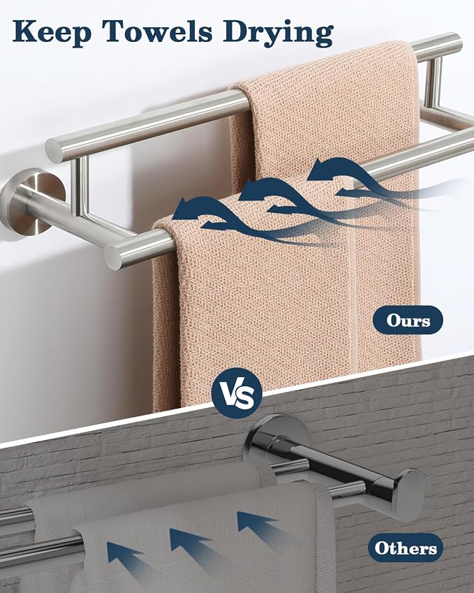 Alise Double Towel Bar,16" Towel Racks for Bathroom Wall Mounted,Nickel | Bathroom Towel Rack SUS304 Stainless Steel Bathroom Towel Holder Quick Drying Hand Towel Holder Towel Bar for Walls