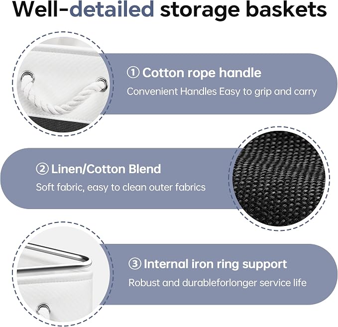 ECDYQXVU 13x13x13 Inch Storage Cube Bins Foldable Organizer Baskets 6 Pack | Soft Cotton Handles, Premium EVA Fabric, Hard Cardboard Bottom, Sturdy Metal Rim, Closet Shelf, Living Room, Bedroom, Laundry