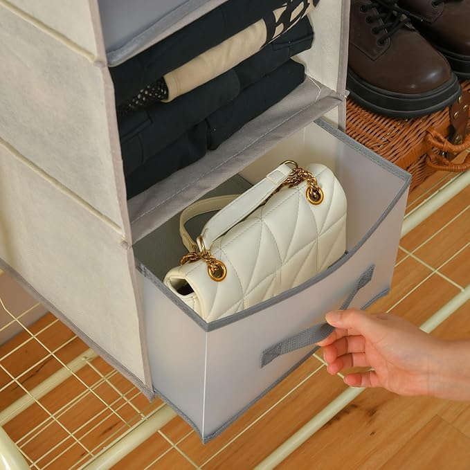 6-Tier Hanging Organizer w/ 3 Drawers,Side Pockets for Closet,Beige | Suitable for all wardrobe storage, with strong load-bearing capacity and easy to disassemble and assemble.