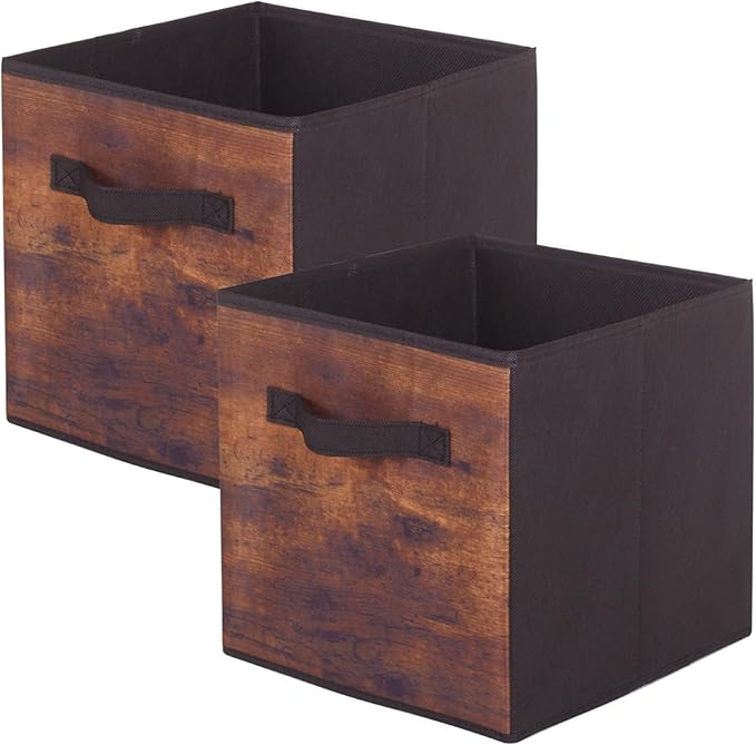 ShellKingdom Storage Bins, Foldable Fabric Storage Cubes And Cloth Storage | Storage Organizer For Closet And Toys, 10.5x10.5x11 INCH, 2 Pack (Retro Wood Pattern)