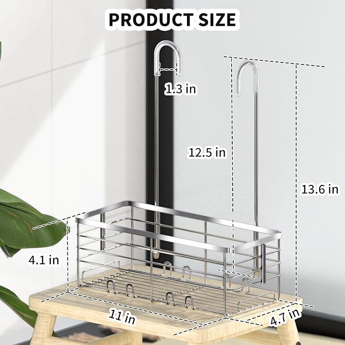 SHANSHUI Shower Hanging Caddy, Bathroom Shower Organizer Basket, Shampoo Bracket, Over Door Showers Rack with Hooks, 304 Stainless Steel Rustproof